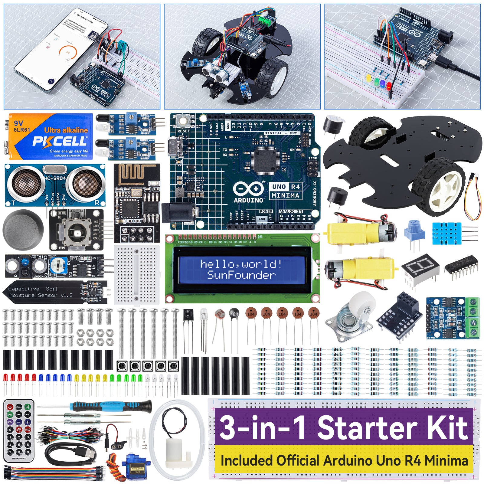 SunFounder 3 in 1 Ultimate Starter Kit with Original Arduino Uno R4 Mi