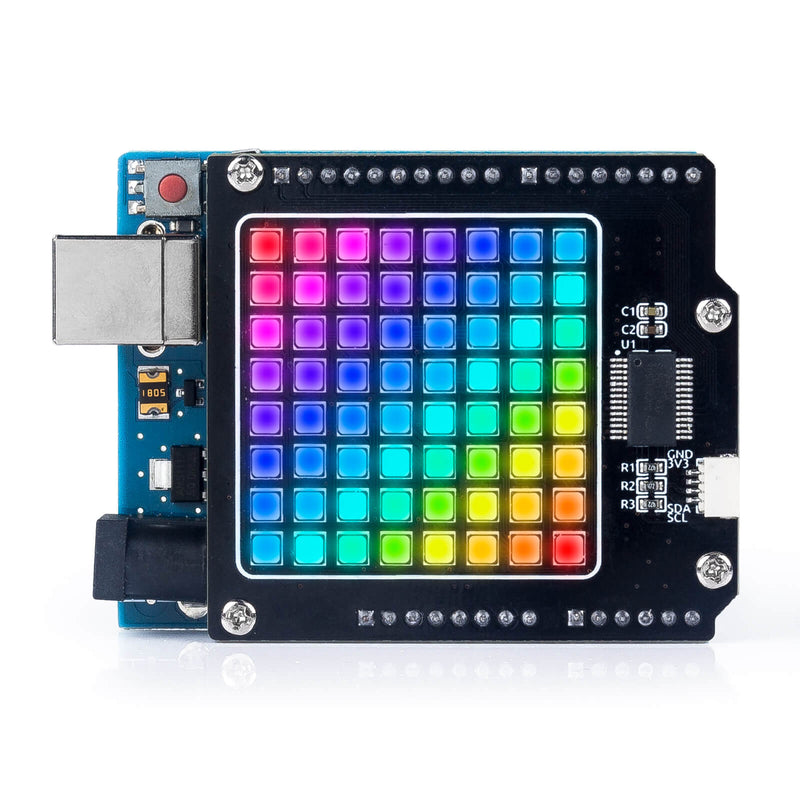 RGB 8x8 64 LED Matrix Panel Compatible with Arduino Individually Addressable I2C Control 24 bit Color Programmable Led Matrix Shield