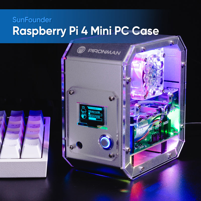 Pironman Raspberry Pi 4 Case, Raspberry Pi Mini PC - Aluminum Alloy Tower Case with Fan, Tower Cooler, M.2 SATA SSD Expansion Board, 0.96" OLED, IR Receiver and Power Button for Raspberry Pi 4