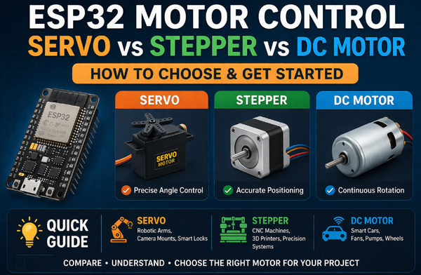 ESP32 Motor Control Guide: Servo vs Stepper vs DC Motor (How to Choose) |  SunFounder