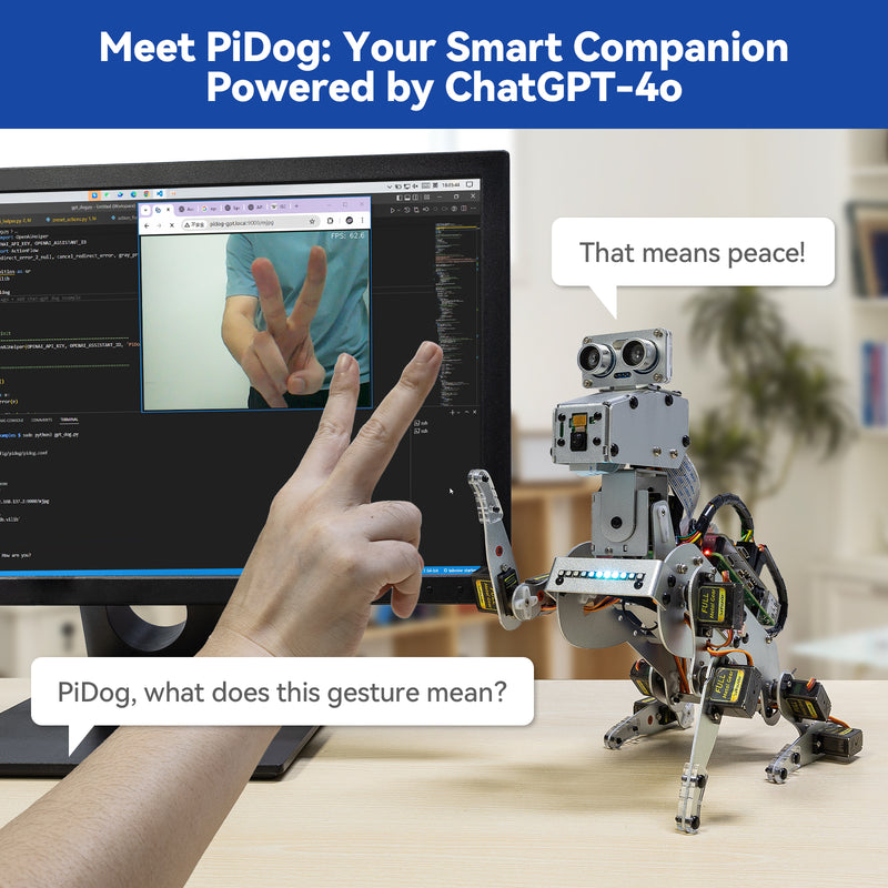 SunFounder PiDog AI Robot Dog Kit for Raspberry Pi 4/3B+/3B/Zero 2W, ChatGPT-4o Enabled with Voice Command & Video Recognition - SunFounder