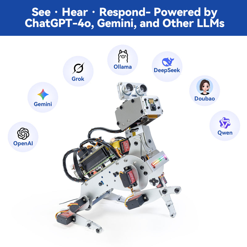 SunFounder PiDog AI Robot Dog Kit for Raspberry Pi 5/4/3B+/Zero 2W, LLMs ChatGPT-4o/Gemini/Grok, Voice&Video Recognition, Python, App Control, Battery, Gyroscope, Camera (RPI NOT Included)