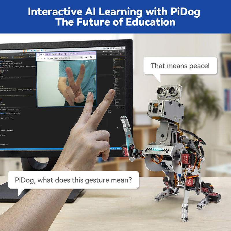 SunFounder PiDog AI Robot Dog Kit for Raspberry Pi 5/4/3B+/Zero 2W, LLMs ChatGPT-4o/Gemini/Grok, Voice&Video Recognition, Python, App Control, Battery, Gyroscope, Camera (RPI NOT Included)