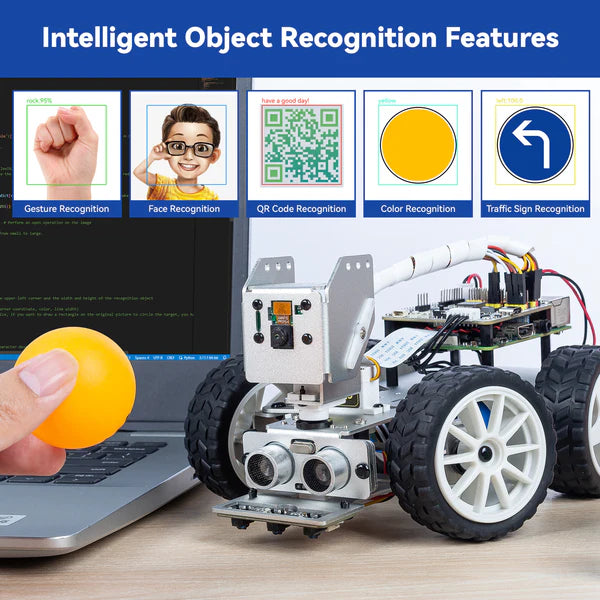 SunFounder Picar-X AI Video Robot Car Kit for Raspberry Pi 5/4/3B+/3B, ChatGPT-4o Enabled with Voice Command & Video Recognition, Python, Scratch, Camera, Mic, Rechargeable Batterry - SunFounder