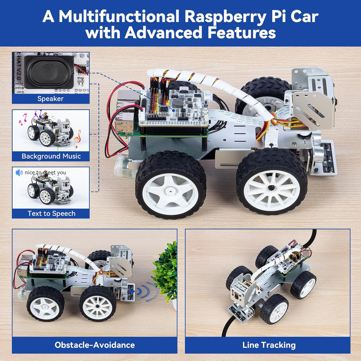 SunFounder Picar-X AI Robot Smart Car Kit for Raspberry Pi 5/4/3B
