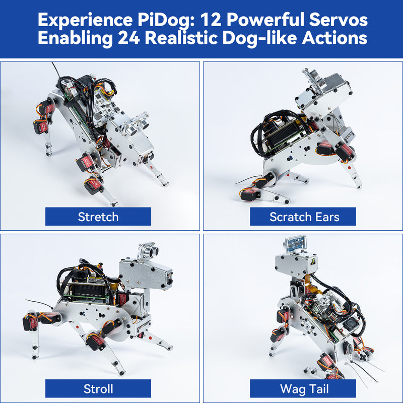 SunFounder PiDog AI Robot Dog Kit for Raspberry Pi 5/4/3B+/3B/Zero 2W, ChatGPT-4o Enabled with Voice Command & Video Recognition