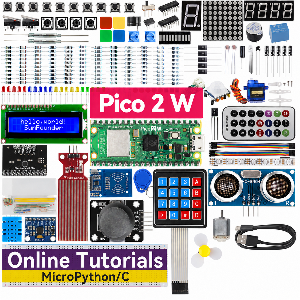 SunFounder Raspberry Pi Pico 2 W Ultimate Starter Kit with 110+Video ...