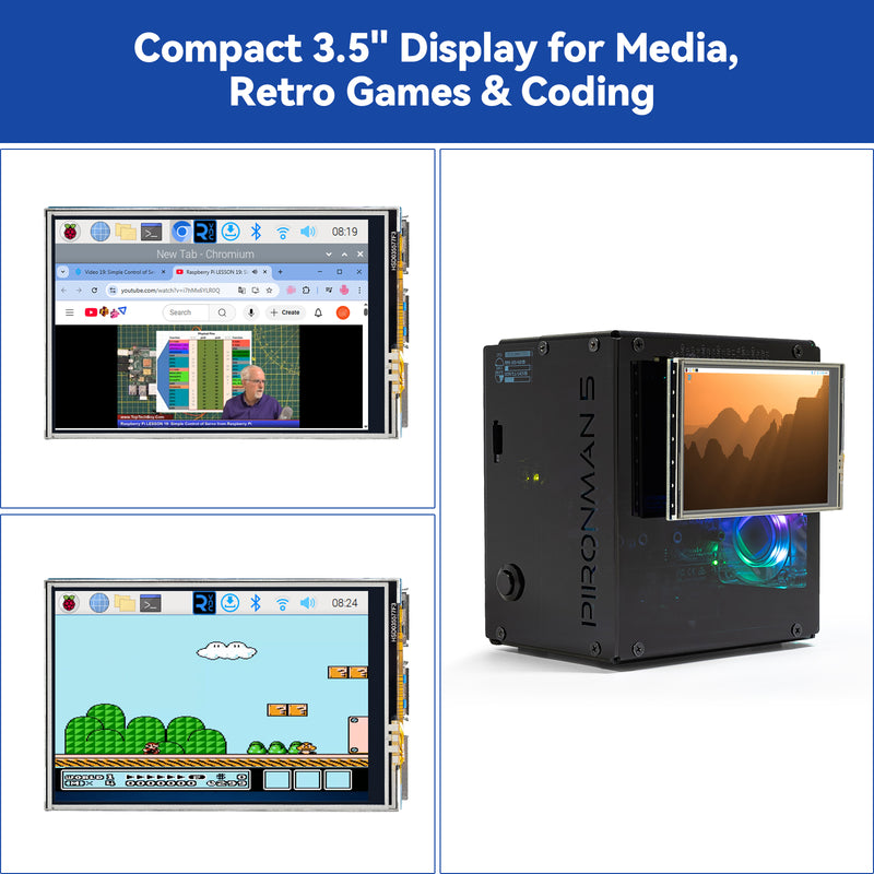 SunFounder 3.5 Inch 480x320 Touch Screen IPS LCD SPI Display Monitor with Stylus for Raspberry Pi 5/4B/3B+/Zero 2w/Pironman 5/Max, 50 FPS, 65K Colors, 40pin, Trixie, Ubuntu, Kali Linux, RetroPie
