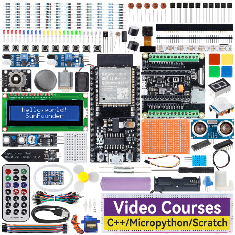 SunFounder ESP32 Ultimate Starter Kit with Battery & ESP32-WROOM-32E Board