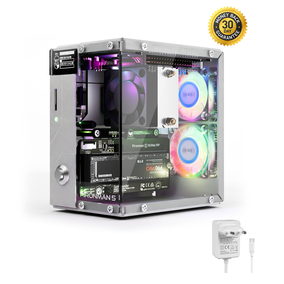 Pironman 5-MAX Raspberry Pi 5用 ケース Pironman 5-MAX Dual NVMe M.2 SSD PCIe PC Case for Raspberry