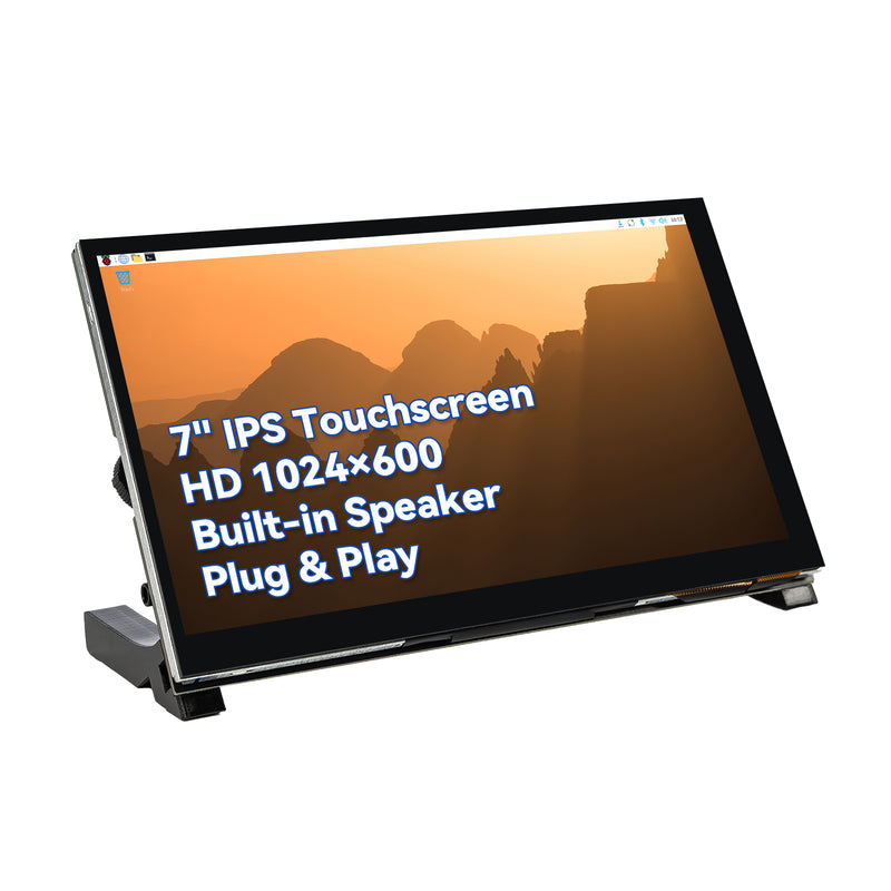 Raspberry Pi 7 Inch IPS LCD Touch Screen  Monitor Display 1024×600 Capacitive Screen HDMI Plug & Play for Raspberry Pi 5/4B/3B+ Built-in Speaker 3.5mm Audio Jack