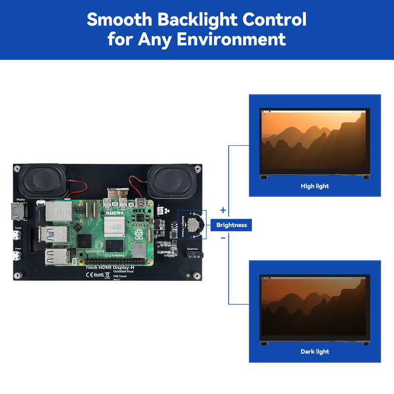 Raspberry Pi 7 Inch IPS LCD Touch Screen  Monitor Display 1024×600 Capacitive Screen HDMI Plug & Play for Raspberry Pi 5/4B/3B+ Built-in Speaker 3.5mm Audio Jack