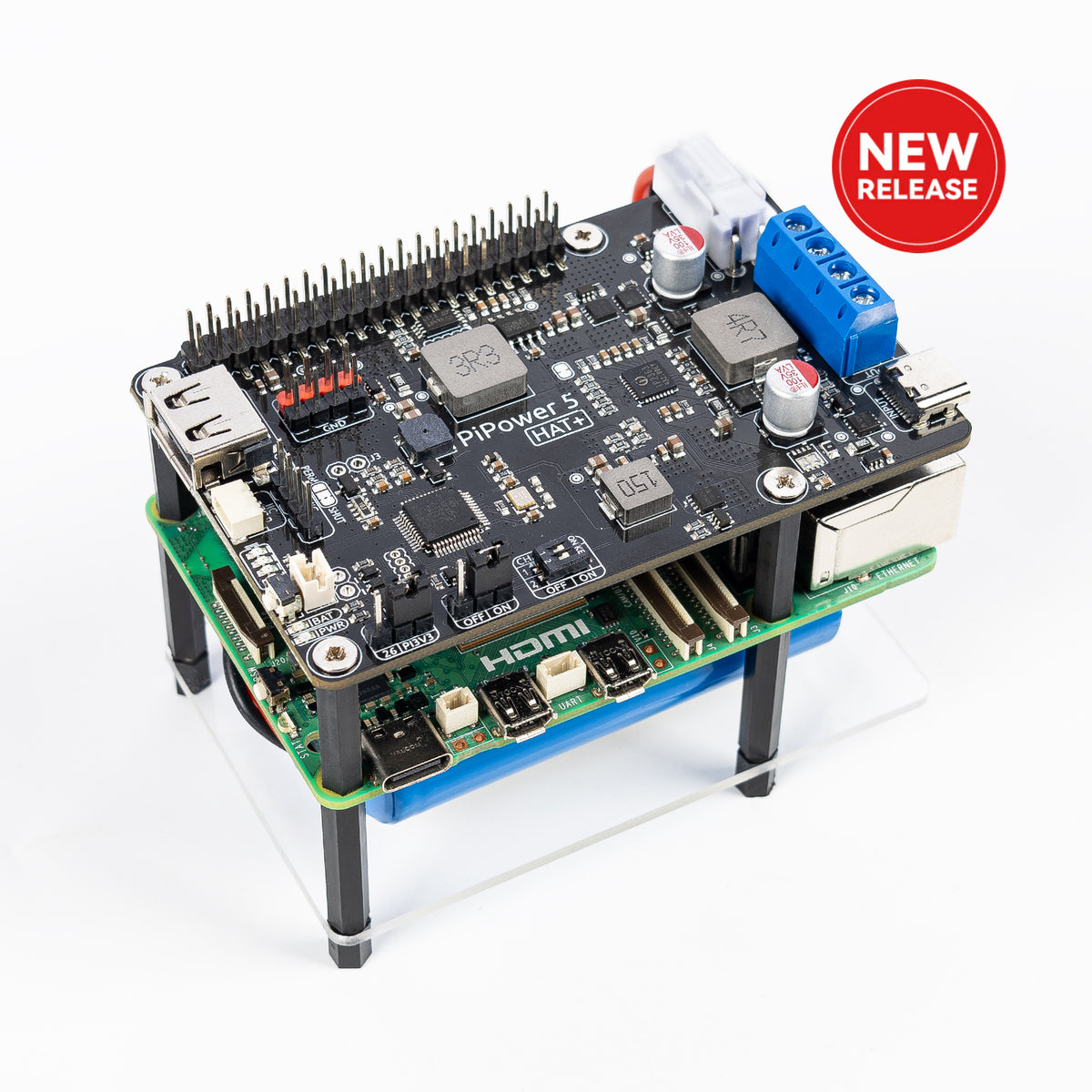 PiPower 5 Raspberry Pi 5/4B/3B+/Zero 2 W UPS HAT, 5V/5A Power