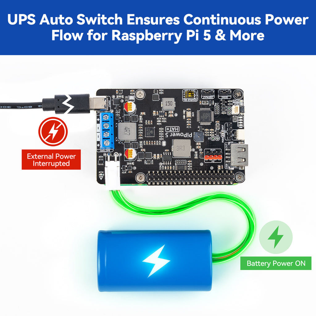 PiPower 5 Raspberry Pi 5/4B/3B+/Zero 2 W UPS HAT, 5V/5A Power Supply ...