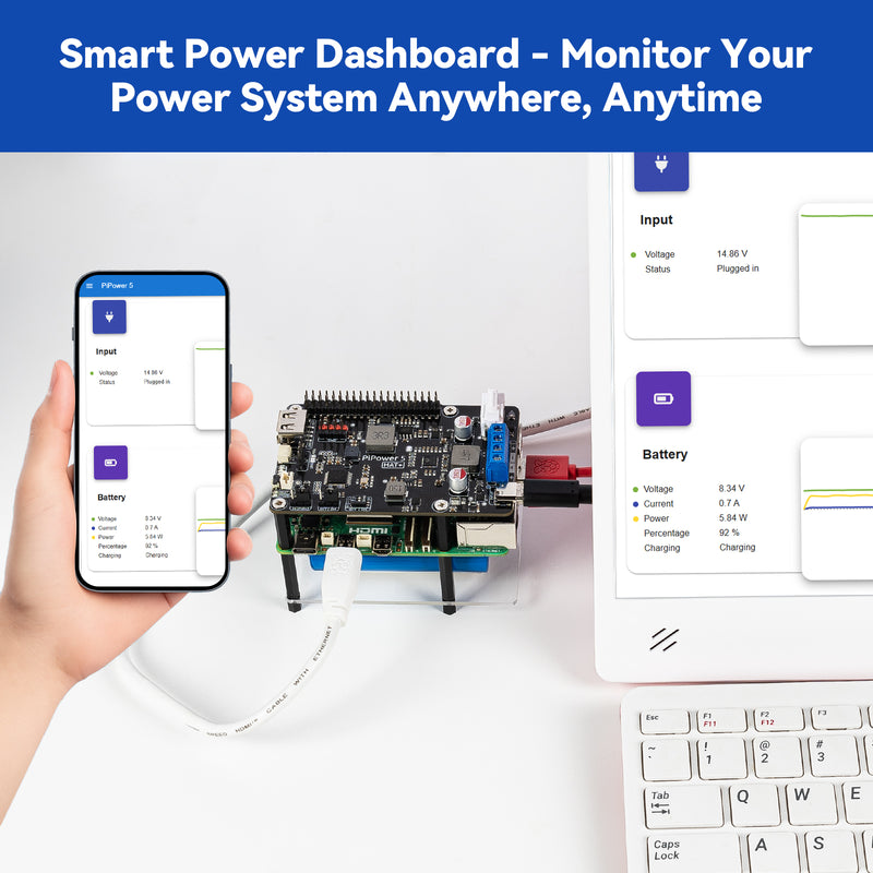 PiPower 5 Raspberry Pi 5/4B/3B+/Zero 2 W UPS HAT, 5V/5A Power Supply ...