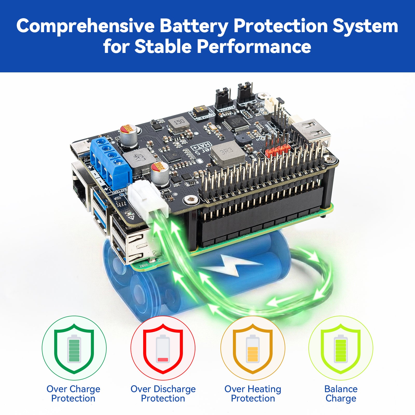 PiPower 5 Raspberry Pi 5/4B/3B+/Zero 2 W UPS HAT, 5V/5A Power Supply ...