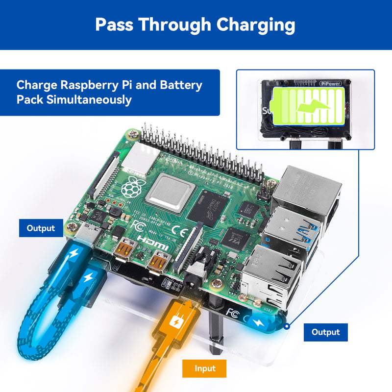 PiPower Raspberry Pi UPS Power Supply 5V/3A with Battery for Raspberry Pi 4B/3B+/3B/Zero 2 W/Zero W - SunFounder