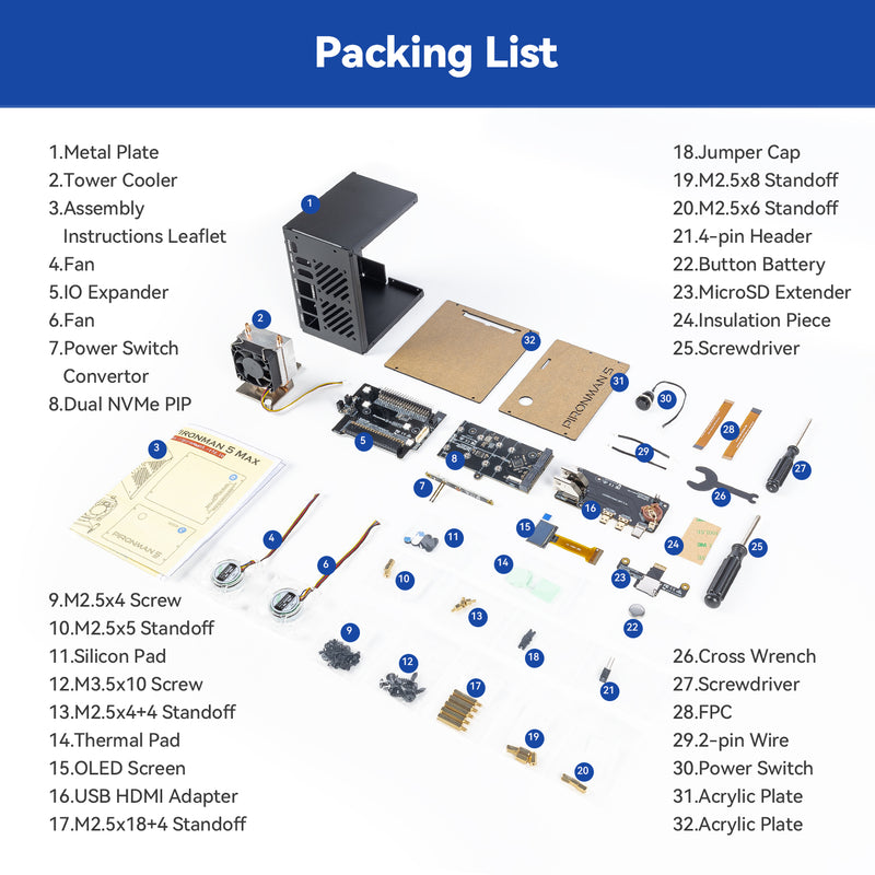 Pironman 5-MAX Dual NVMe M.2 SSD PCIe PC Case for Raspberry Pi 5 NAS RAID 0/1 Hailo-8l M.2 AI Accelerator PWM Tower Cooler+Dual RGB Fans, 0.96'' OLED Module, Safe Shutdown, Standard HDMI, RGB LED, RTC