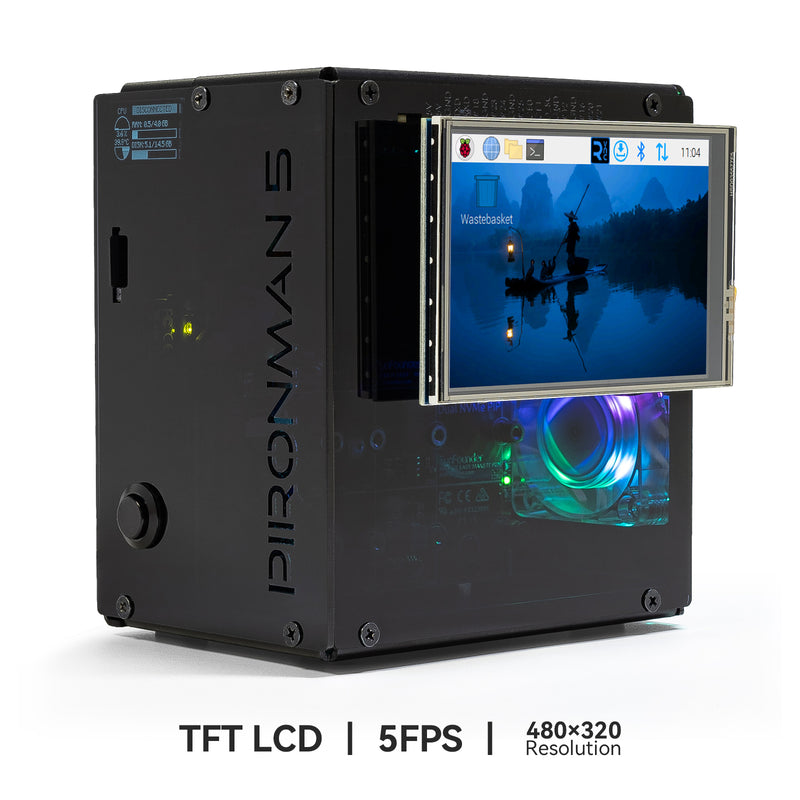 Pironman 5-MAX Dual NVMe M.2 SSD PCIe PC Case for Raspberry Pi 5 NAS RAID 0/1 Hailo-8l M.2 AI Accelerator PWM Tower Cooler+Dual RGB Fans, 0.96'' OLED Module, Safe Shutdown, Standard HDMI, RGB LED, RTC