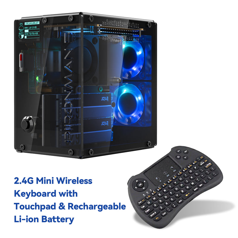 Pironman 5-MAX Dual NVMe M.2 SSD PCIe PC Case for Raspberry Pi 5 NAS RAID 0/1 Hailo-8l M.2 AI Accelerator PWM Tower Cooler+Dual RGB Fans, 0.96'' OLED Module, Safe Shutdown, Standard HDMI, RGB LED, RTC