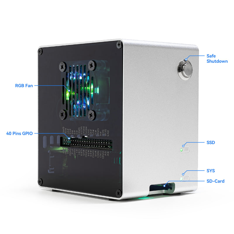 Pironman 5-Mini NVMe M.2 SSD PCIe Mini PC Case for Raspberry Pi 5 2/4/8/16GB Hailo-8L AI Accelerator with PWM Active Cooler+RGB Fan, Safe Shutdown, RGB Effect, Stylish Design（RPI5 Not Included）