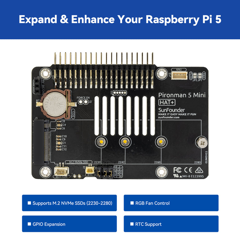 Pironman 5-Mini NVMe M.2 SSD PCIe Mini PC Case for Raspberry Pi 5 2/4/8/16GB Hailo-8L AI Accelerator with PWM Active Cooler+RGB Fan, Safe Shutdown, RGB Effect, Stylish Design（RPI5 Not Included）