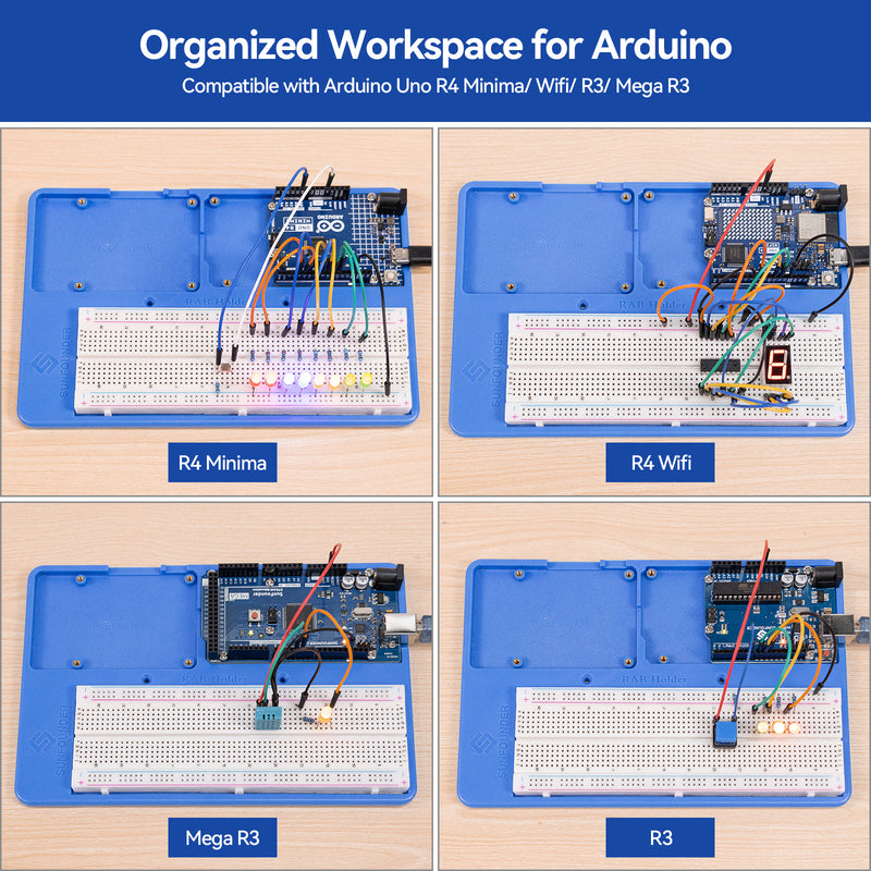 SunFounder RAB Holder for Arduino Uno R4 Minima/Wifi/Uno R3/Mega R3, Raspberry Pi 5 4B, Breadboard