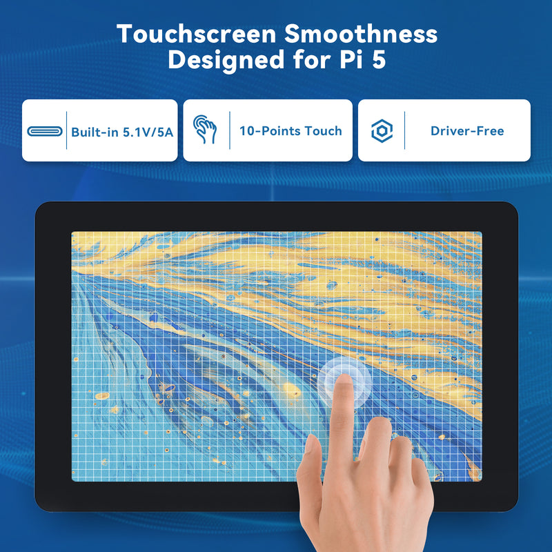 SunFounder Latest 10 Inch DIY Touch Screen All-In-One Solution for Raspberry Pi 5, IPS HD 1280x800 LCD, Built-In USB-C PD 5.1V/5A Output, HDMI, 10-point, No Driver, Speakers, for RPi 5/4/3/Zero 2W - SunFounder