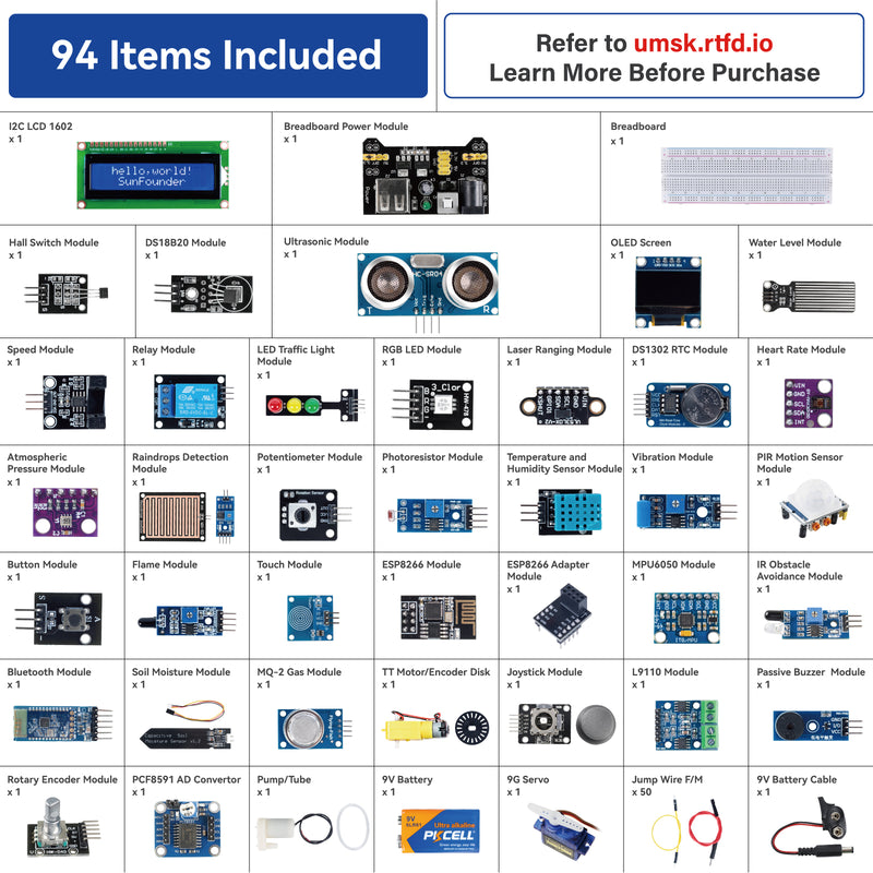 SunFounder Universal Maker Sensor Kit Compatible with Arduino Mega 2560/Uno R3/R4 Minima / WiFi Nano, Raspberry Pi 5/4B/3B+/Zero 2 W/, Pico W, ESP32, C++, Python, MicroPython, Beginners & Engineers - SunFounder