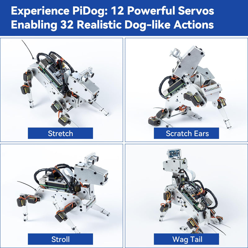 SunFounder PiDog AI Robot Dog Kit for Raspberry Pi 4/3B+/3B/Zero 2W, ChatGPT-4o Enabled with Voice Command & Video Recognition, App Control, FPV, 12 Servos, Gyroscope, Camera, Mic (RPI NOT Included)