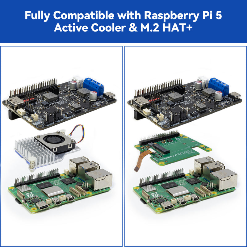 PiPower 5 Raspberry Pi 5/4B/3B+/Zero 2 W UPS HAT, 5V/5A Power