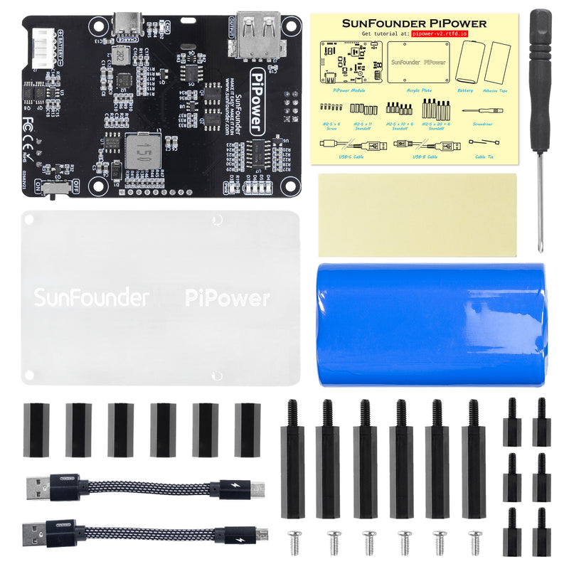 PiPower Raspberry Pi UPS Power Supply 5V/3A with Battery for Raspberry Pi 4B/3B+/3B/Zero 2 W/Zero W - SunFounder