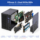 Pironman 5 Ultra Raspberry Pi 5 Case with UPS, Dual NVMe M.2 SSD PCIe, Mini PC NAS/Server, for Local LLM AI HAT+2 & Hailo-8/8L/10H, Triple PWM Fans, OLED, Speakers, Standard HDMI (RPI5 Not Included) - SunFounder