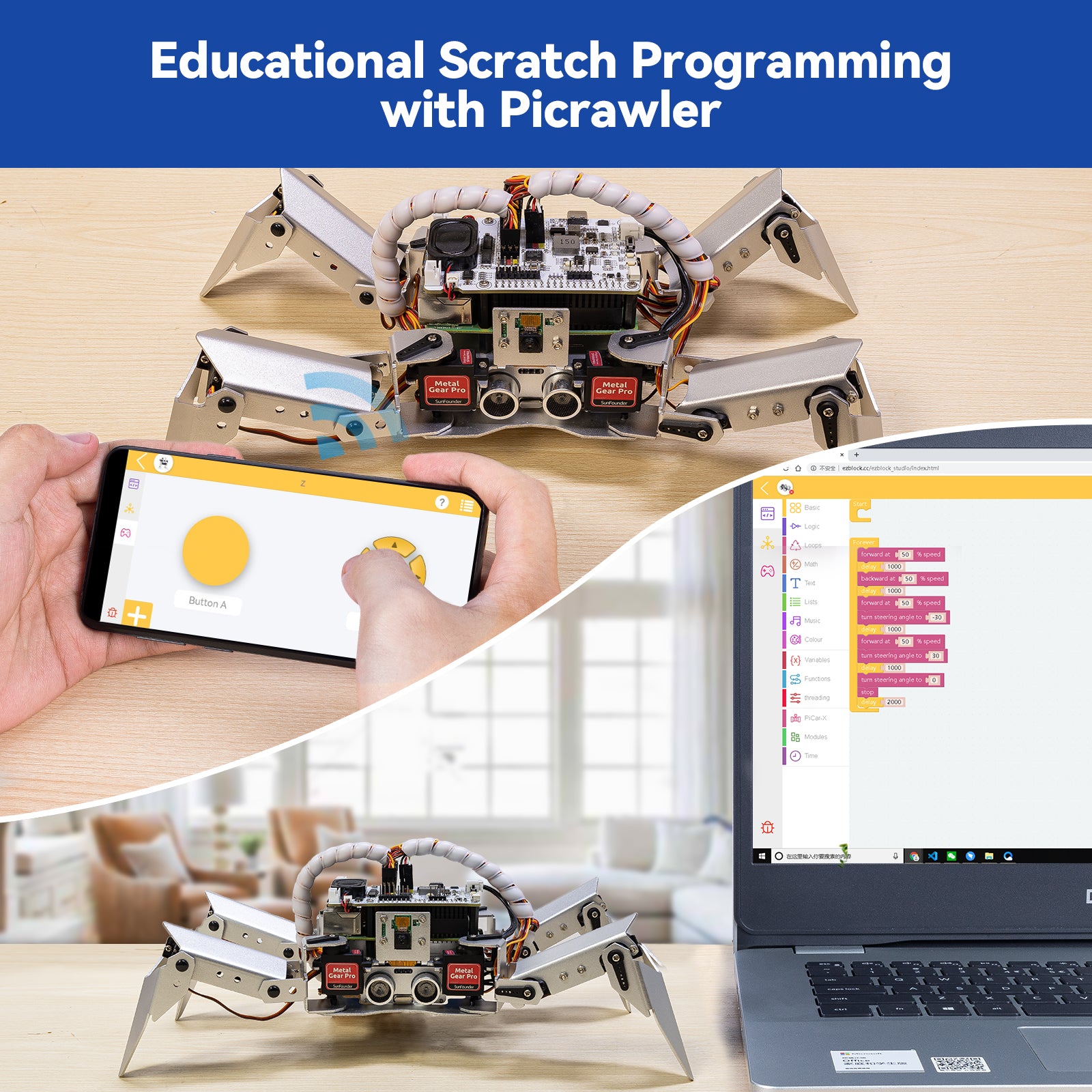 SunFounder PiCrawler AI Robot Kit for Raspberry Pi 5/4/3B+/Zero 2W ...