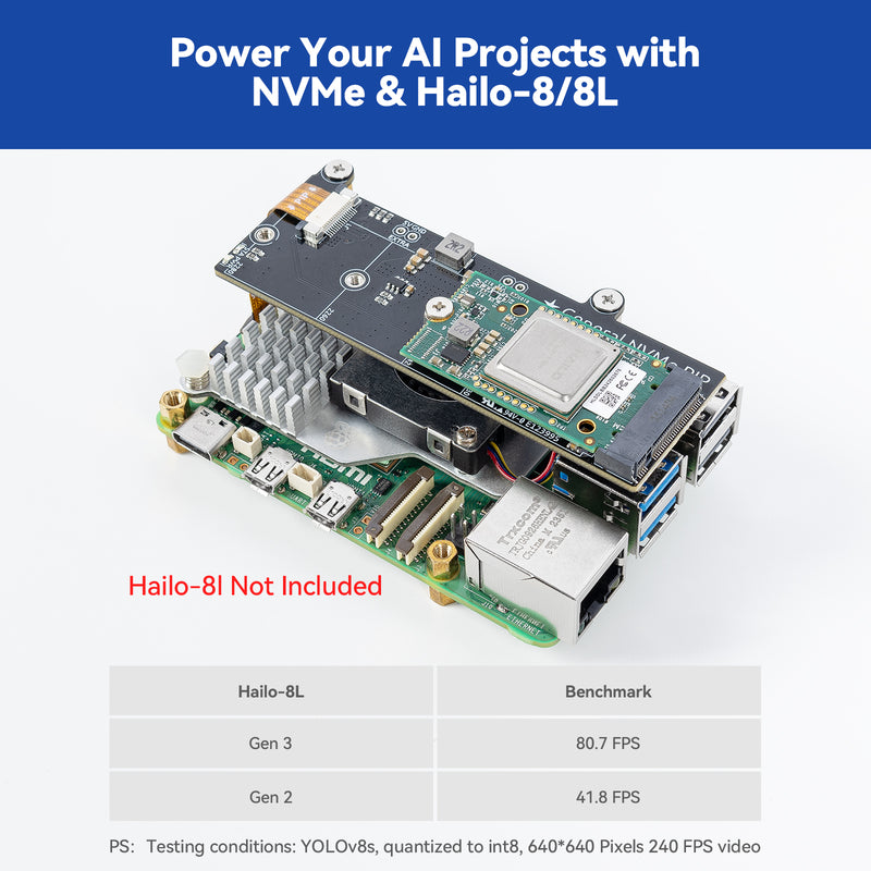 SunFounder PCIe to M.2 HAT M-Key NVMe SSD PIP PCIe 2/3 Board for Raspberry Pi 5 2/4/8/16 GB Support M.2 2230/2242/2260/2280 SSD, Heatsink Included, Compatible with 3.5/5/7/10 inch Touch Screen