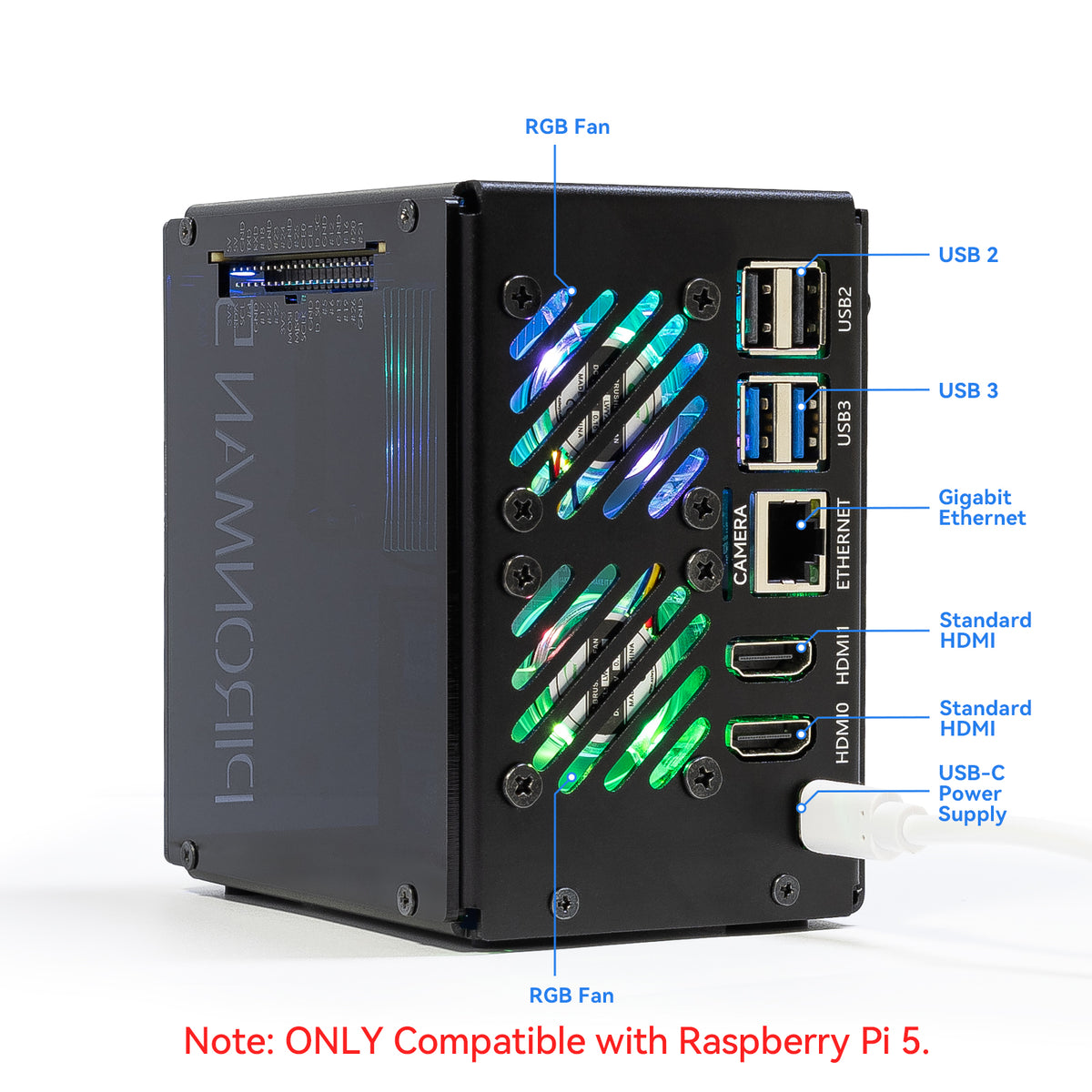 Pironman 5-MAX Dual NVMe M.2 SSD PCIe PC Case for Raspberry