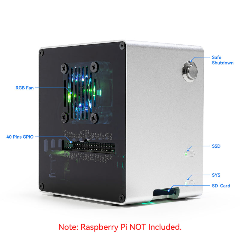Pironman 5-Mini NVMe M.2 SSD PCIe Mini PC Case for Raspberry Pi 5 2/4/8/16GB Hailo-8L AI Accelerator with PWM Active Cooler+RGB Fan, Safe Shutdown, RGB Effect, Stylish Design（RPI5 Not Included）
