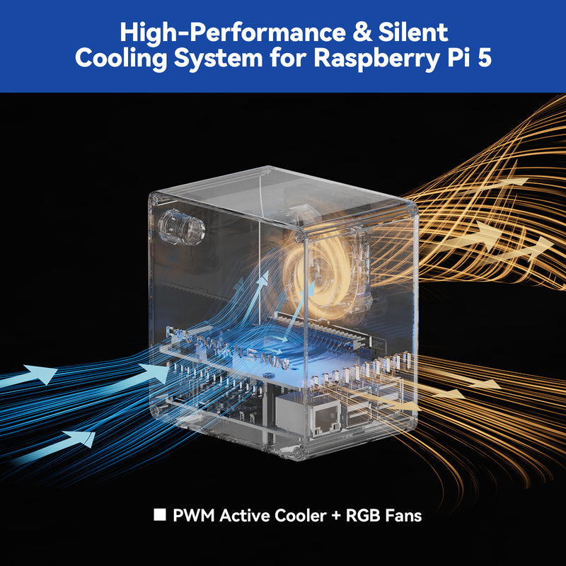 Pironman 5-Mini NVMe M.2 SSD PCIe Mini PC Case for Raspberry Pi 5 2/4/8/16GB Hailo-8L AI Accelerator with PWM Active Cooler+RGB Fan, Safe Shutdown, RGB Effect, Stylish Design（RPI5 Not Included）