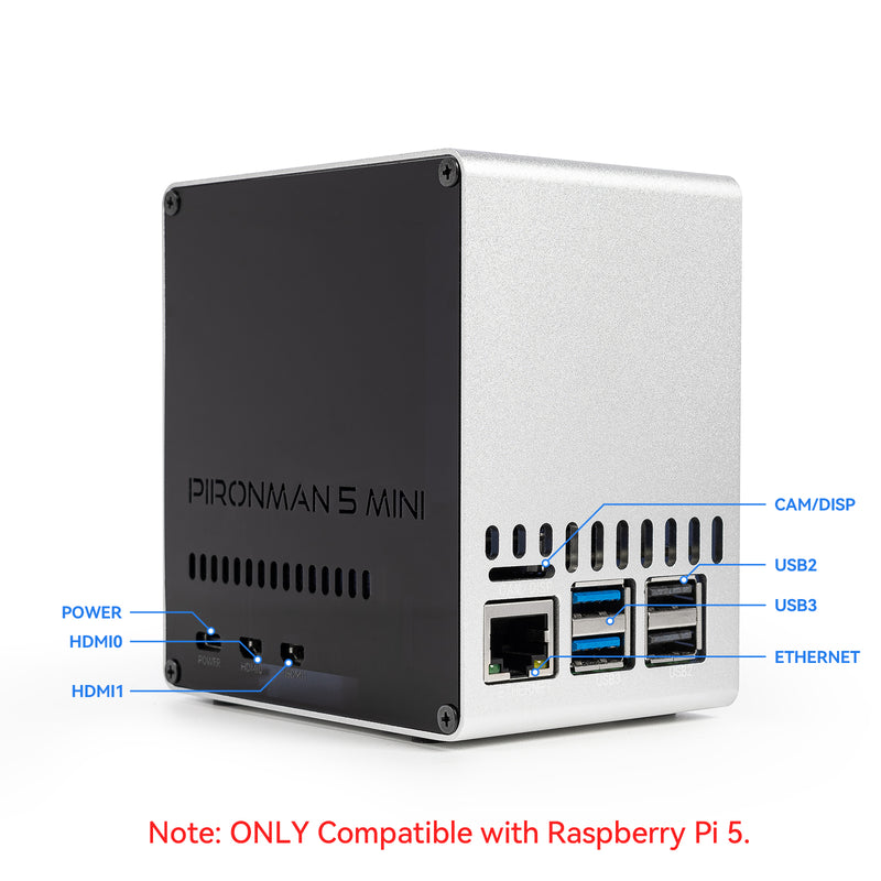 Pironman 5-Mini NVMe M.2 SSD PCIe Mini PC Case for Raspberry Pi 5 2/4/8/16GB Hailo-8L AI Accelerator with PWM Active Cooler+RGB Fan, Safe Shutdown, RGB Effect, Stylish Design（RPI5 Not Included）