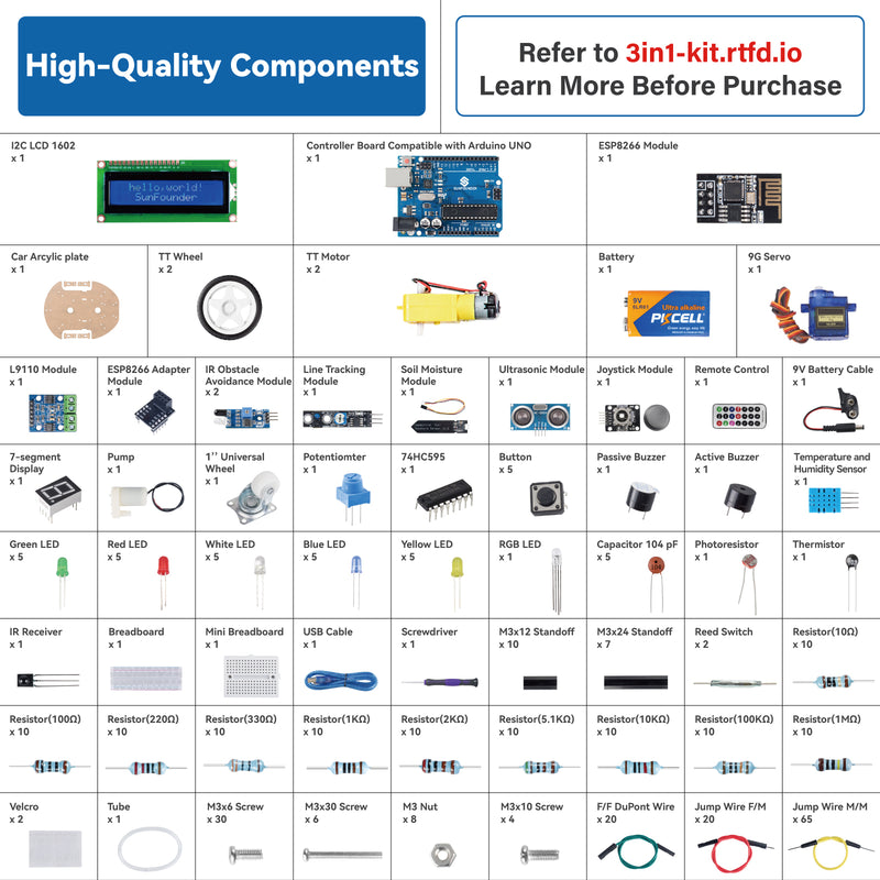 SunFounder 3 in 1 Starter Kit for Arduino Uno R3 | SunFounder