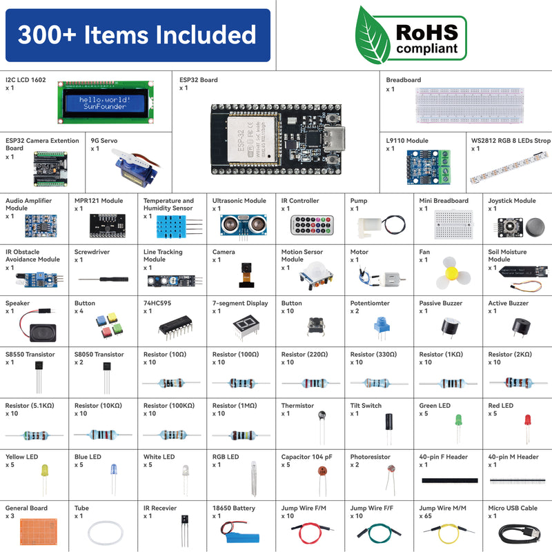 SunFounder ESP32 Ultimate Starter Kit with Battery & ESP32 Board, RoHS