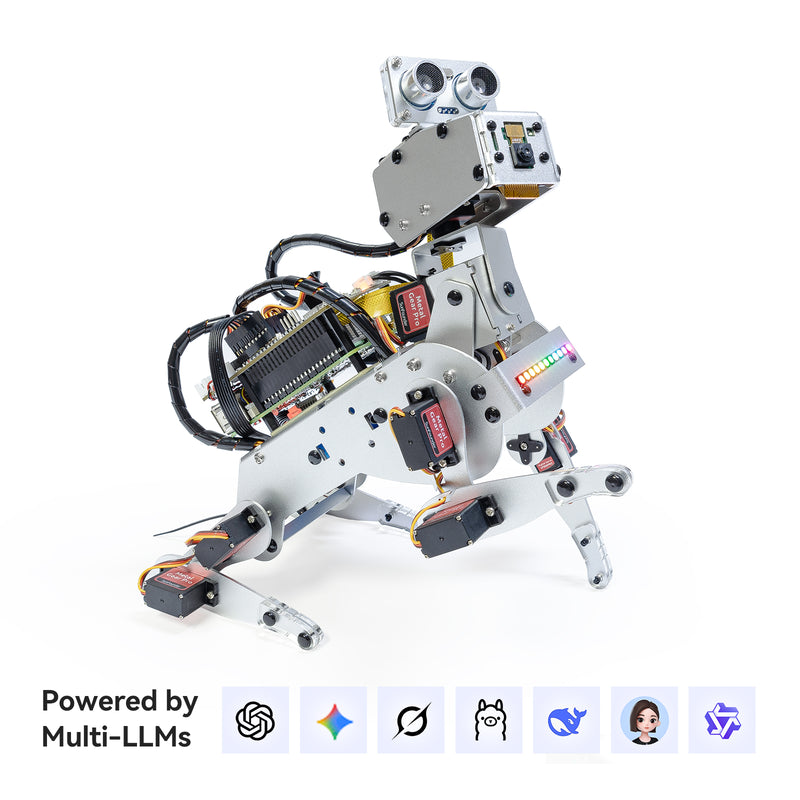 SunFounder PiDog AI Robot Hond Kit voor Raspberry Pi 5/4/3B /Zero 2W, LLMs ChatGPT-4o/Gemini/Grok, Spraak&Video Herkenning, Python, App Controle, Batterij, Gyroscoop, Camera (RPI NIET Inbegrepen