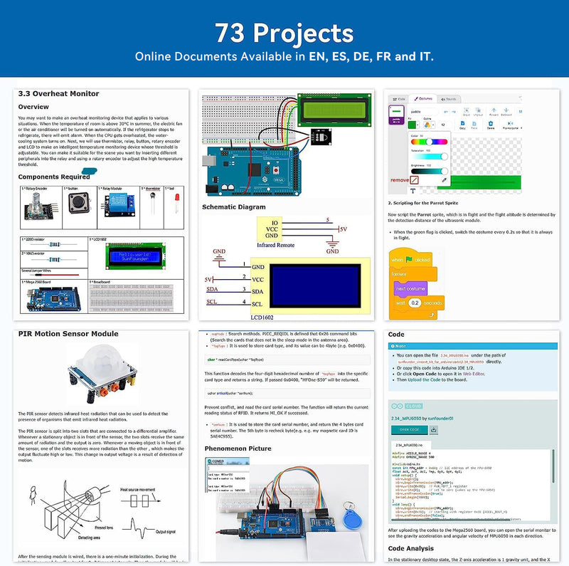Mega 2560 Starter Kit Ultra: 220 Pezzi Con WiFi ESP8266, Bluetooth HC-05, Sensori, Motori, LCD Per Progetti Arduino IDE