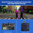 Pironman 5-MAX Dual NVMe M.2 SSD PCIe PC Case for Raspberry Pi 5 NAS RAID 0/1 Hailo-8l M.2 AI Accelerator PWM Tower Cooler+Dual RGB Fans, 0.96'' OLED Module, Safe Shutdown, Standard HDMI, RGB LED, RTC - SunFounder