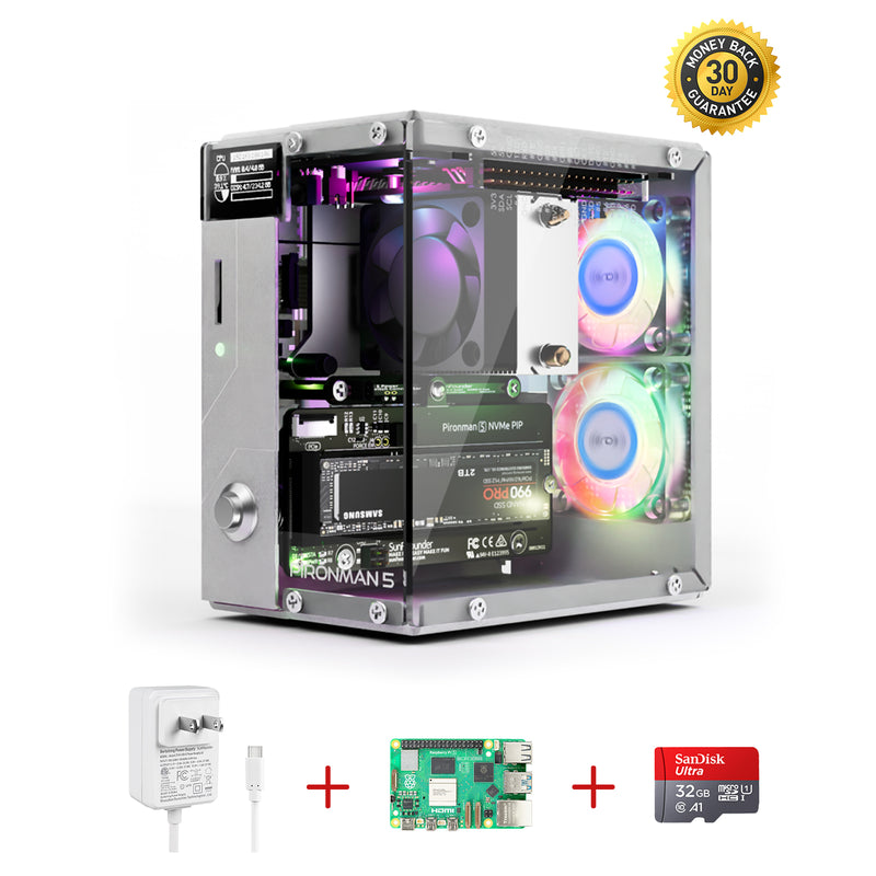 Pironman 5 NVMe M.2 SSD PCIe 2.0/3.0 Mini PC Case for Raspberry Pi