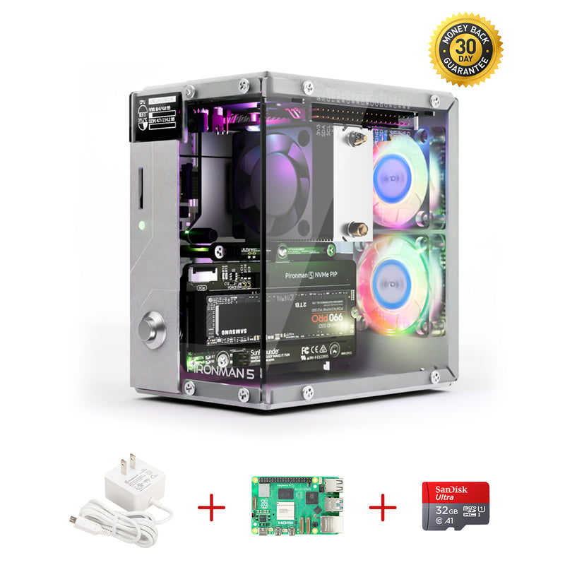 Case Pironman 5 Per Raspberry Pi 5 – Mini PC Con Supporto NVMe M.2 PCIe, Ventole RGB, OLED, Alluminio