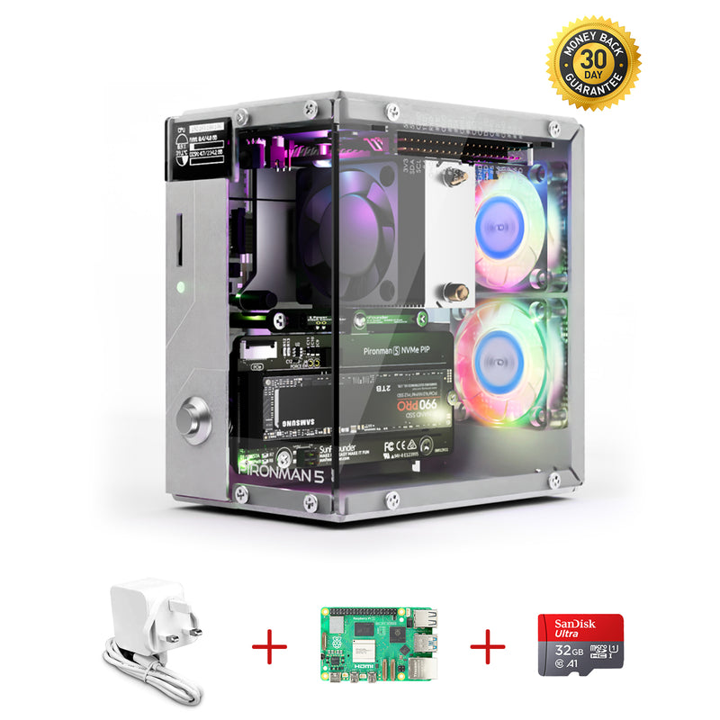 Pironman 5 NVMe M.2 SSD PCIe 2.0/3.0 Mini PC Case for Raspberry Pi