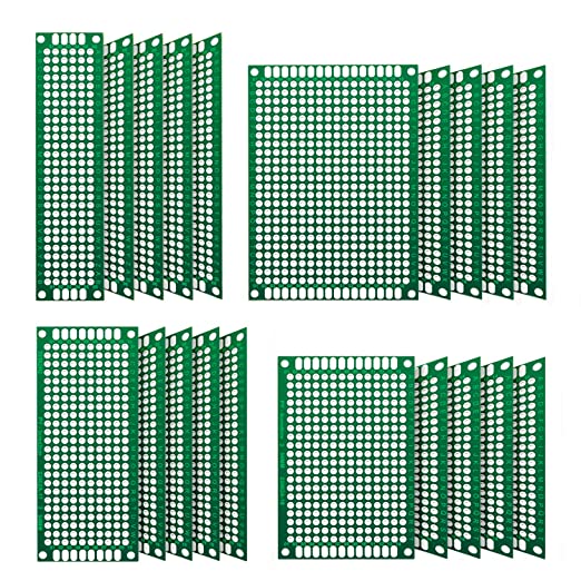 20 Pcs Double Sided PCB Board (4 Sizes - 2X8 3X7 4X6 5X7) Tinned Through Holes FR4 Prototype Kit Printed Circuit Universal Perfboard for DIY Soldering Project Compatible with Arduino Kits - SunFounder