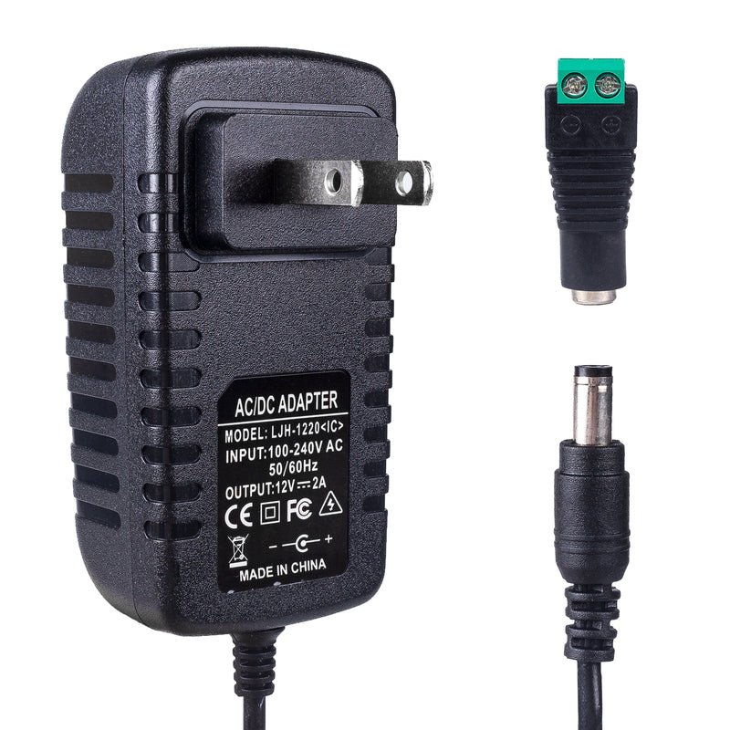 12 Voltage 2A 24W Switching Power Supply AC 110V to 12 Volt Power Supply for LED Strip Light with 5.5 2.1mm DC Female Barrel Connector