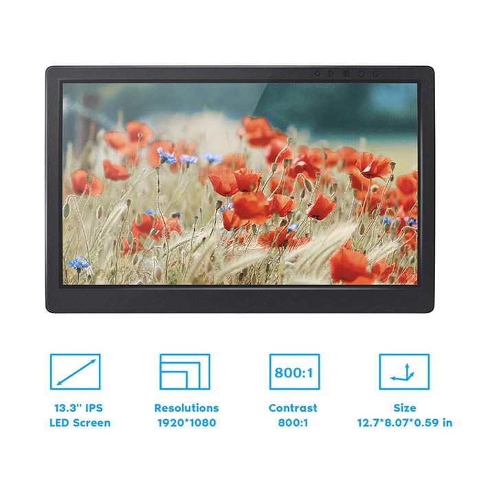 13.3'' 1920x1080 Resolution Portable Monitor Gaming Screen for Raspberry Pi 5/4B/3B+/3B/Zero 2W/LattePanda/Beagle Bone/Libre Computer Board/PS3/PS4 - SunFounder